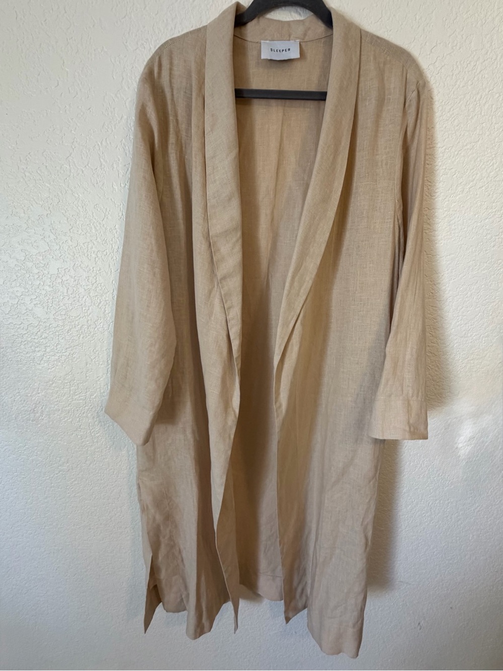 Sleeper 100% Linen Duster Trench Coat W/ Pockets Size 2 Beige EUC